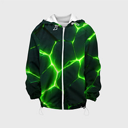 Куртка с капюшоном детская Кислотный зеленый разлом, цвет: 3D-белый