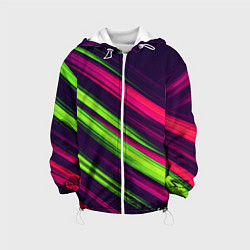 Куртка с капюшоном детская Фиолетово-зеленые линии, цвет: 3D-белый