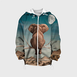 Куртка с капюшоном детская Задумчивый слон: пустыня, цвет: 3D-белый