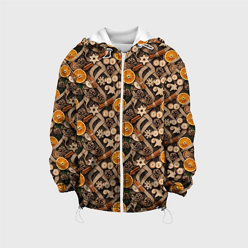 Детская куртка Новогодний орнамент с корицей и дольками апельсина / 3D-Белый – фото 1