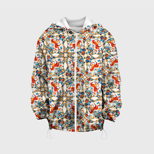 Детская куртка Орнамент с лошадью - символом Нового 2026 года / 3D-Белый – фото 1