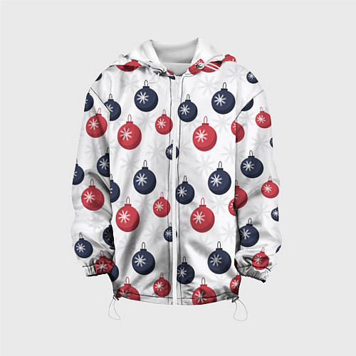 Детская куртка Синие и красные новогодние шары со снежинками / 3D-Белый – фото 1
