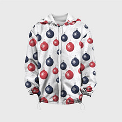 Детская куртка Синие и красные новогодние шары со снежинками
