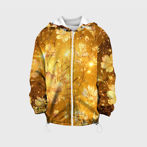Детская куртка Цветочный золотой с искрами / 3D-Белый – фото 1