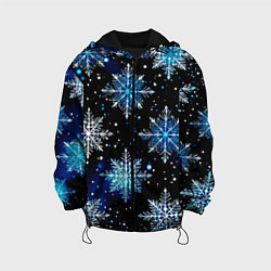 Куртка с капюшоном детская Стилизованный чёрно-синий со снежинками, цвет: 3D-черный