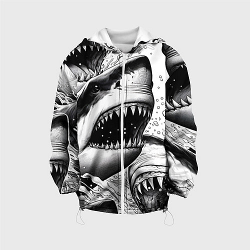 Детская куртка Белая акула - стая / 3D-Белый – фото 1
