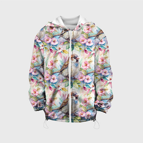 Детская куртка Воробей в ярких цветах паттерн / 3D-Белый – фото 1
