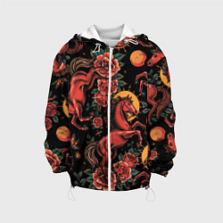 Детская куртка Красная лошадь с розами