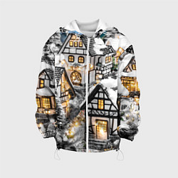 Куртка с капюшоном детская Объемные новогодние дома, цвет: 3D-белый