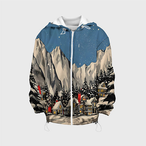 Детская куртка Небольшой новогодний город в горах / 3D-Белый – фото 1