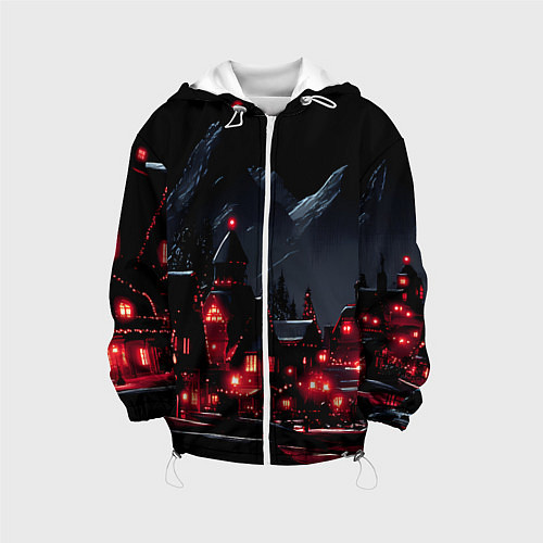 Детская куртка Новогодняя ночь и красные гирлянды / 3D-Белый – фото 1