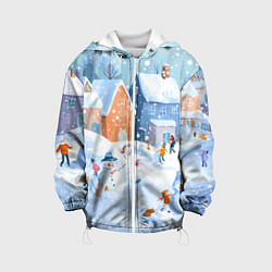 Куртка с капюшоном детская Предновогодний день во дворе, цвет: 3D-белый