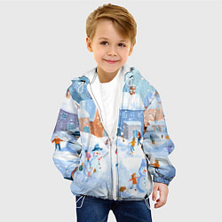 Куртка с капюшоном детская Предновогодний день во дворе, цвет: 3D-белый — фото 2