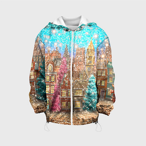 Детская куртка Новогодний город в блестках / 3D-Белый – фото 1