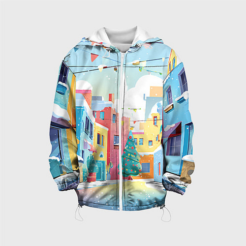 Детская куртка Разноцветный новогодний дворик / 3D-Белый – фото 1