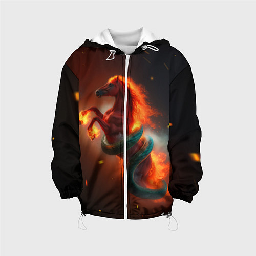 Детская куртка Смена зелёной змеи на красную огненную лошадь / 3D-Белый – фото 1