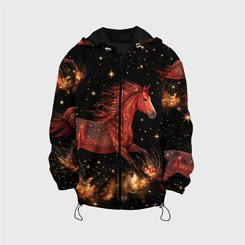 Детская куртка Огненные лошади - паттерн / 3D-Черный – фото 1