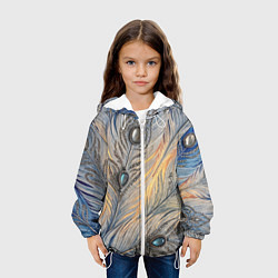 Куртка с капюшоном детская Синие перья с самоцветами, цвет: 3D-белый — фото 2