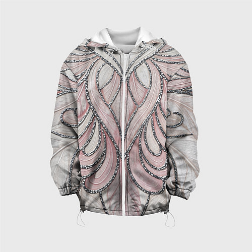 Детская куртка Нежно розовый орнамент из перьев / 3D-Белый – фото 1