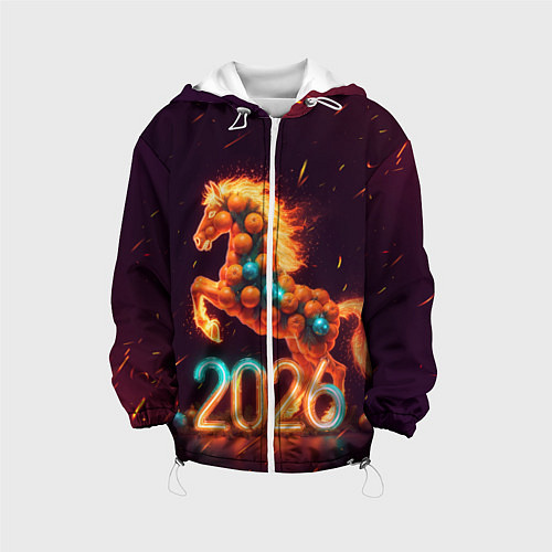 Детская куртка Новогодняя мандариновая лошадь 2026 / 3D-Белый – фото 1