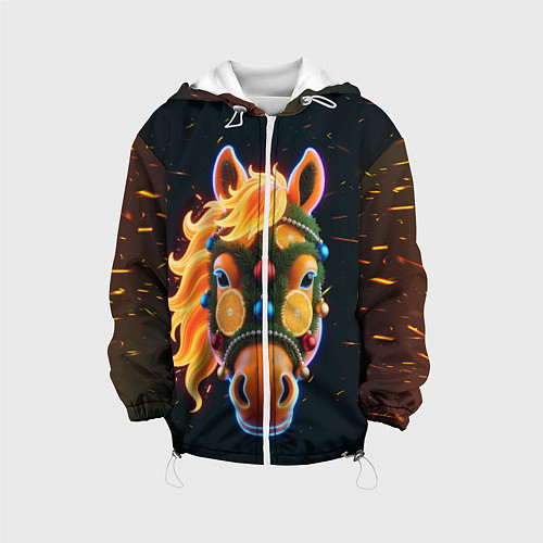 Детская куртка Новогодняя мандариновая лошадь / 3D-Белый – фото 1