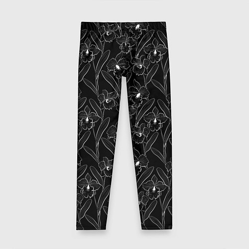 Детские легинсы Цветы орхидеи на черном / 3D-принт – фото 1