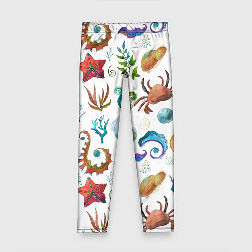 Детские легинсы Морской паттерн с крабами и водорослями / 3D-принт – фото 1