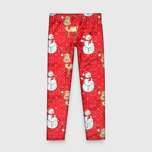Детские легинсы Снеговики и олени / 3D-принт – фото 1