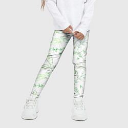 Леггинсы для девочки Хаос из зелёных веток и листьев, цвет: 3D-принт — фото 2
