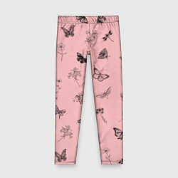 Леггинсы для девочки Цветочки и бабочки на розовом фоне, цвет: 3D-принт