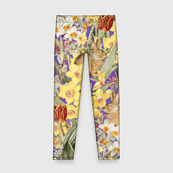 Леггинсы для девочки Цветы Нарциссы и Зайцы, цвет: 3D-принт