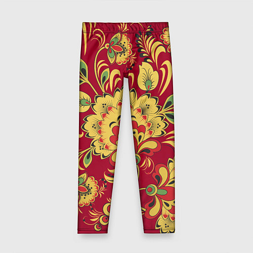 Детские легинсы Хохломская Роспись Цветы На красном Фоне / 3D-принт – фото 1