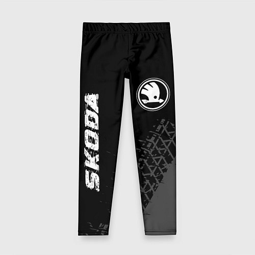 Детские легинсы Skoda speed на темном фоне со следами шин: символ / 3D-принт – фото 1