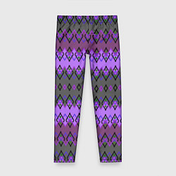 Леггинсы для девочки Серо-фиолетовый этнический геометрический узор, цвет: 3D-принт
