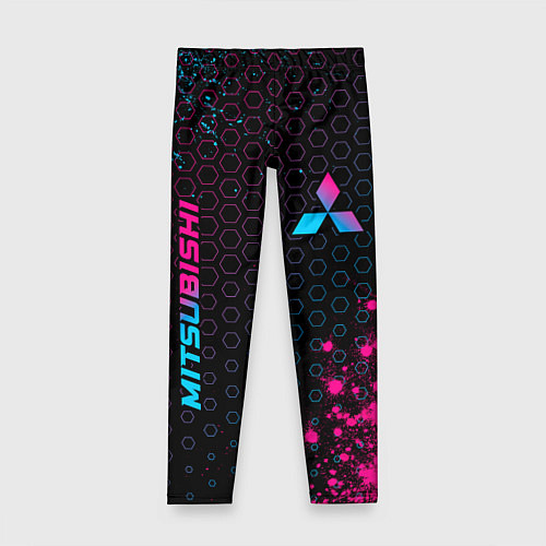 Детские легинсы Mitsubishi - neon gradient: надпись, символ / 3D-принт – фото 1
