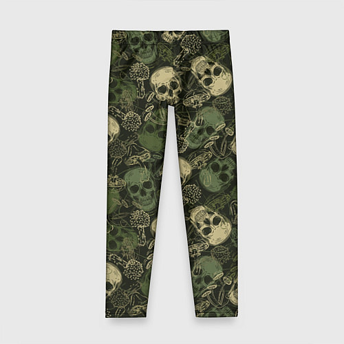 Детские легинсы Камуфляж с черепами и грибами / 3D-принт – фото 1