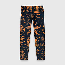 Леггинсы для девочки Паттерн в славянском стиле на тёмном фоне, цвет: 3D-принт