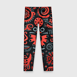 Леггинсы для девочки Красно-черный узор в славянском стиле, цвет: 3D-принт