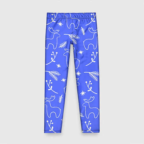 Детские легинсы Синий рождественский принт с оленями / 3D-принт – фото 1