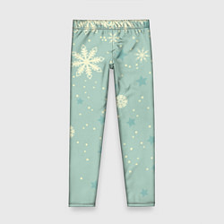 Леггинсы для девочки Снежинки и звезды на матно зеленем, цвет: 3D-принт