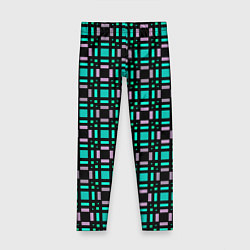 Леггинсы для девочки Зелено-сиреневый с черный клетчатый узор, цвет: 3D-принт