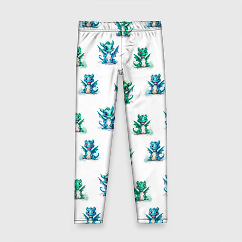 Детские легинсы Дракончики зеленые и синие - паттерн акварельный / 3D-принт – фото 1