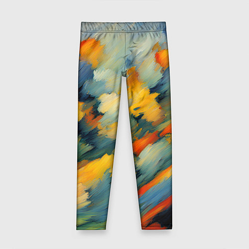 Детские легинсы Жёлтые и синие мазки / 3D-принт – фото 1