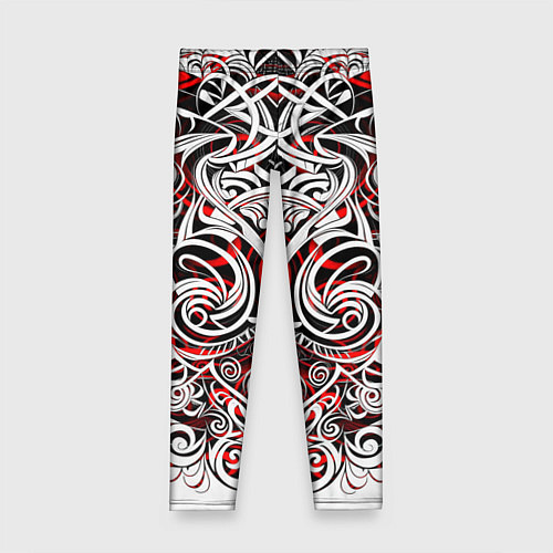 Детские легинсы Чёрно красные трайбл узоры / 3D-принт – фото 1