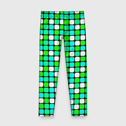 Леггинсы для девочки Зелёные и белые квадраты, цвет: 3D-принт