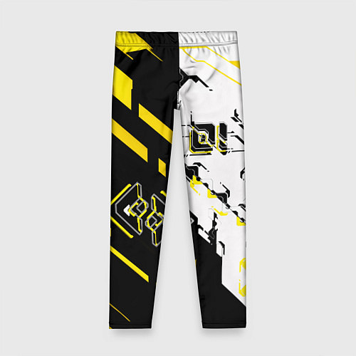 Детские легинсы Жёлтые и чёрные техно линии / 3D-принт – фото 1
