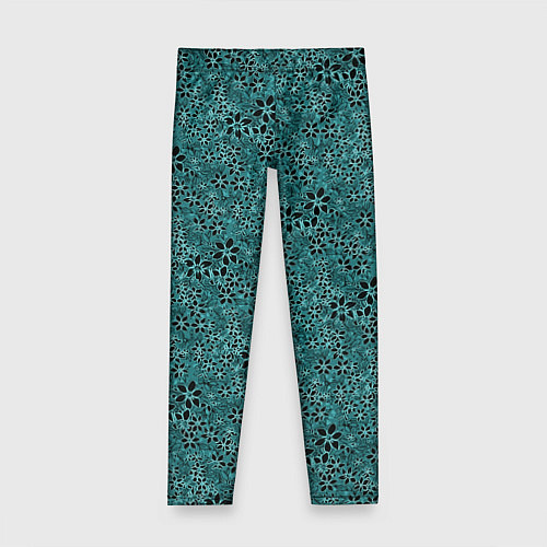 Детские легинсы Цветочный принт бирюзовый / 3D-принт – фото 1