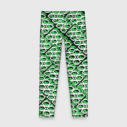 Леггинсы для девочки Зелёно-белый узор на чёрном фоне, цвет: 3D-принт