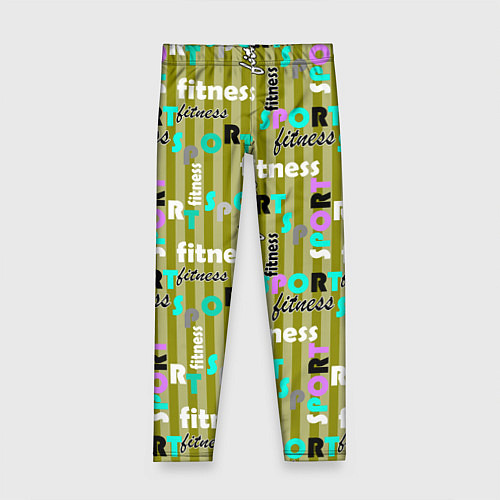 Детские легинсы Спорт и фитнес оливковый полосатый узор с текстом / 3D-принт – фото 1