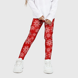 Леггинсы для девочки Снежинки на красном фоне, цвет: 3D-принт — фото 2